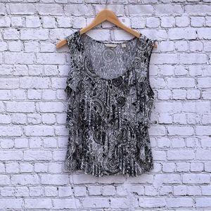 Laura Ashley Black Gray White Ruffle Sleeveless Blouse
